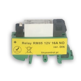 Relay board with RM85 relay 16 A, 12 V coil, with DIN rail mount