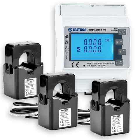 Three-phase energy meter Eastron SDM630MCT Modbus + 3x ESCT-T24 250A/5A sensor