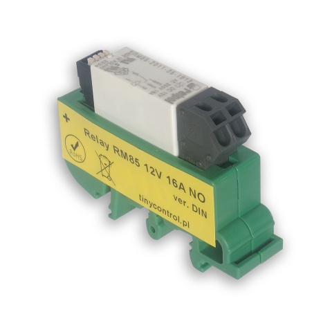 Relay board with RM85 relay 16 A, 12 V coil, with DIN rail mount